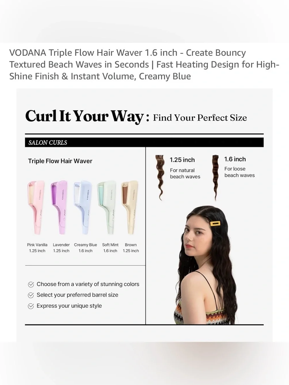 BRAND NEW VODANA Creamy Blue Triple Flow Hair Waver 1.6
